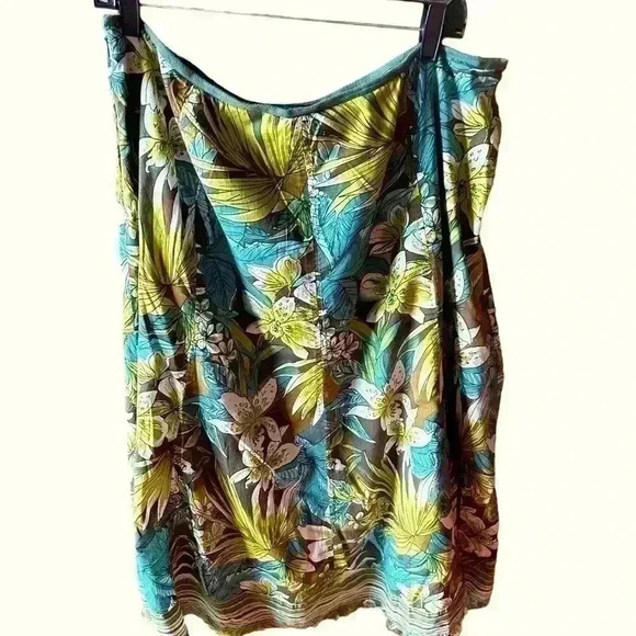 Nygard‎ size 14 teal ,greens tropical/floral gauzy cotton skirt. side zip. - Picture 2 of 9